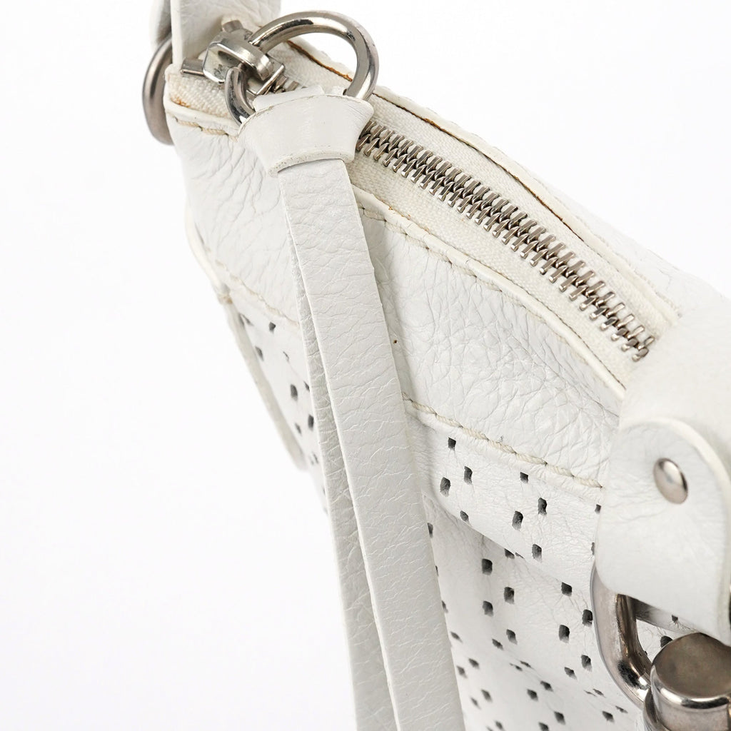 White Perforated Leather Kerala Shoulder Bag