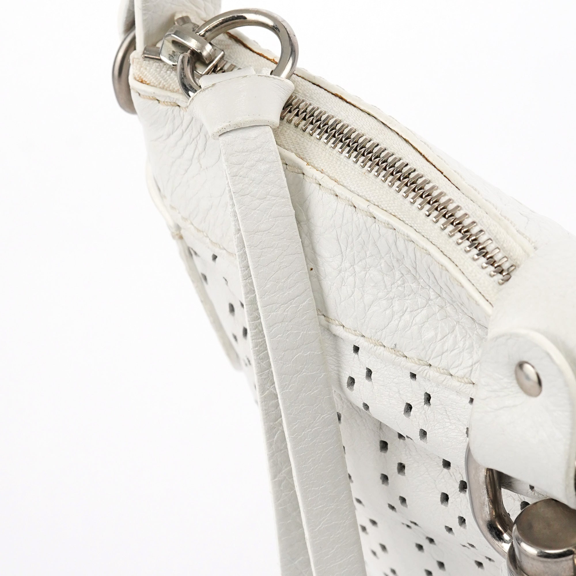 White Perforated Leather Kerala Shoulder Bag