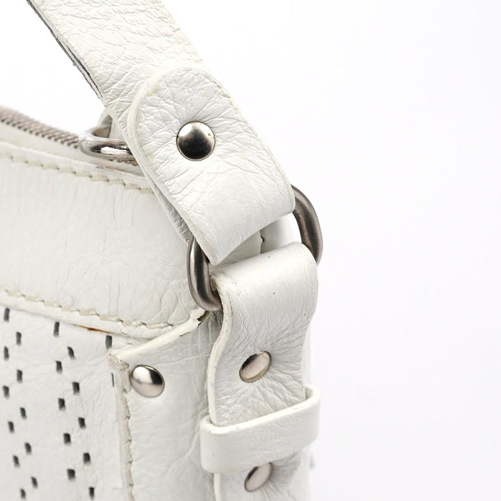 White Perforated Leather Kerala Shoulder Bag