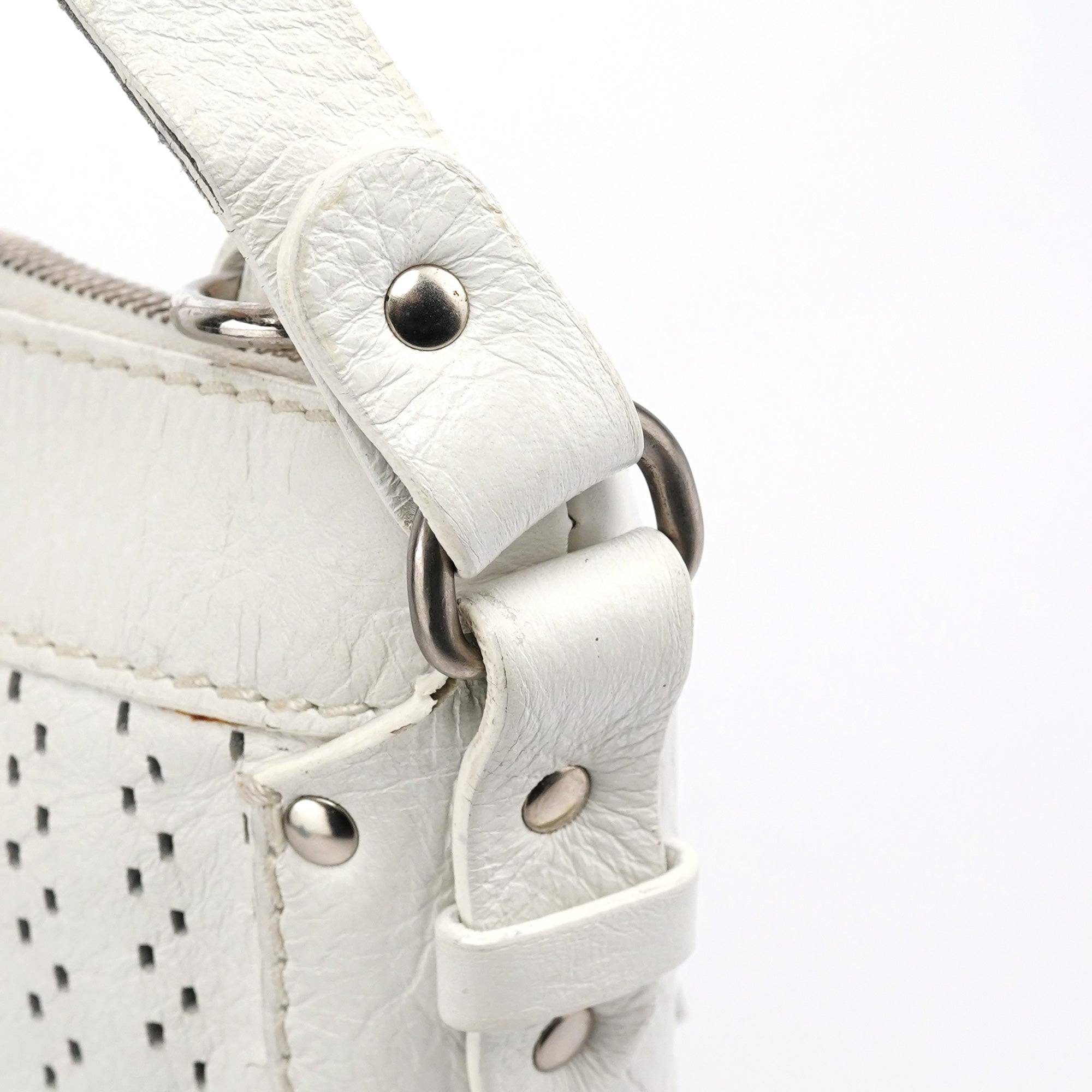 White Perforated Leather Kerala Shoulder Bag