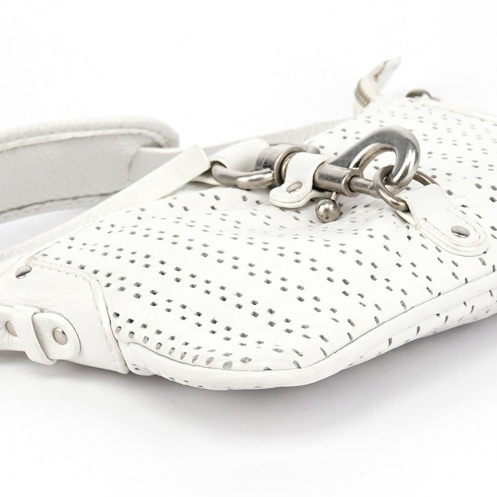 White Perforated Leather Kerala Shoulder Bag