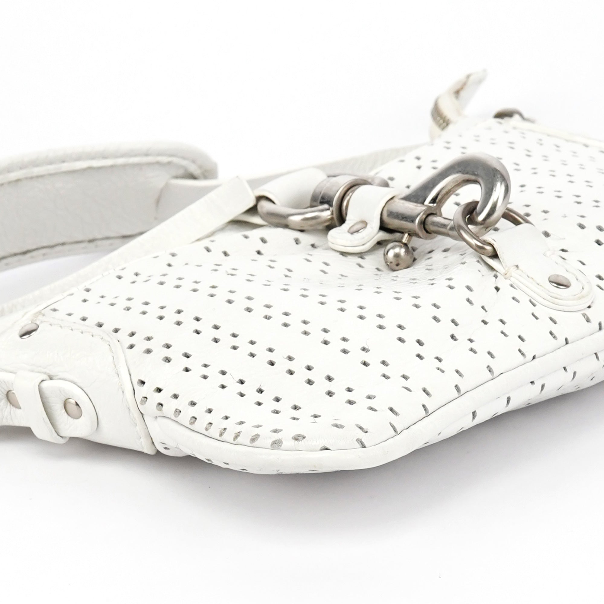 White Perforated Leather Kerala Shoulder Bag