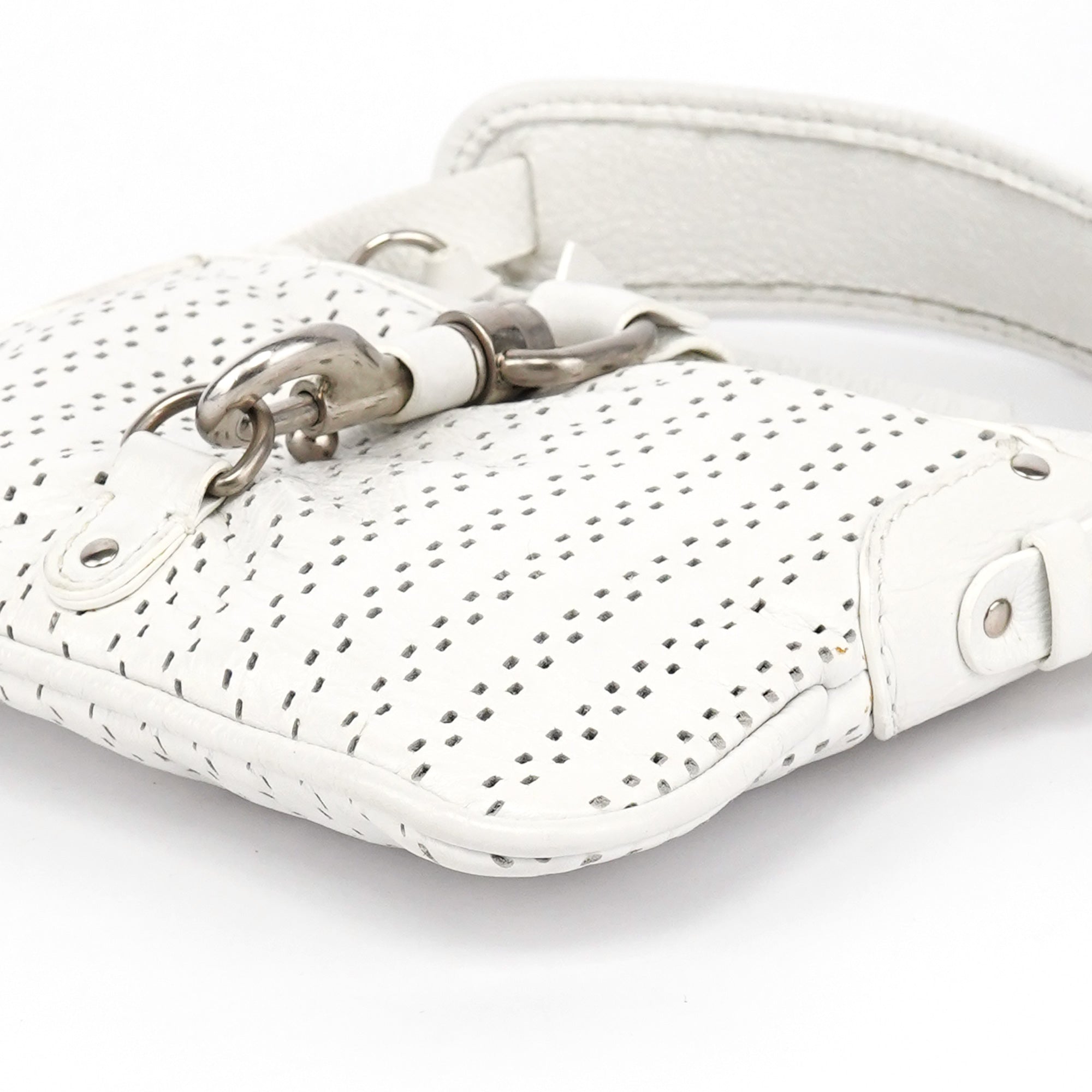 White Perforated Leather Kerala Shoulder Bag