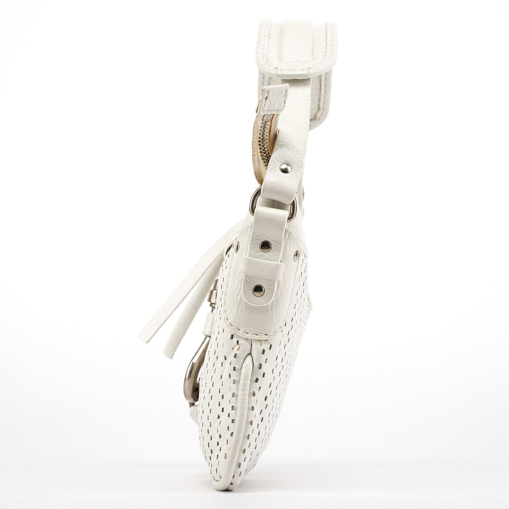 White Perforated Leather Kerala Shoulder Bag