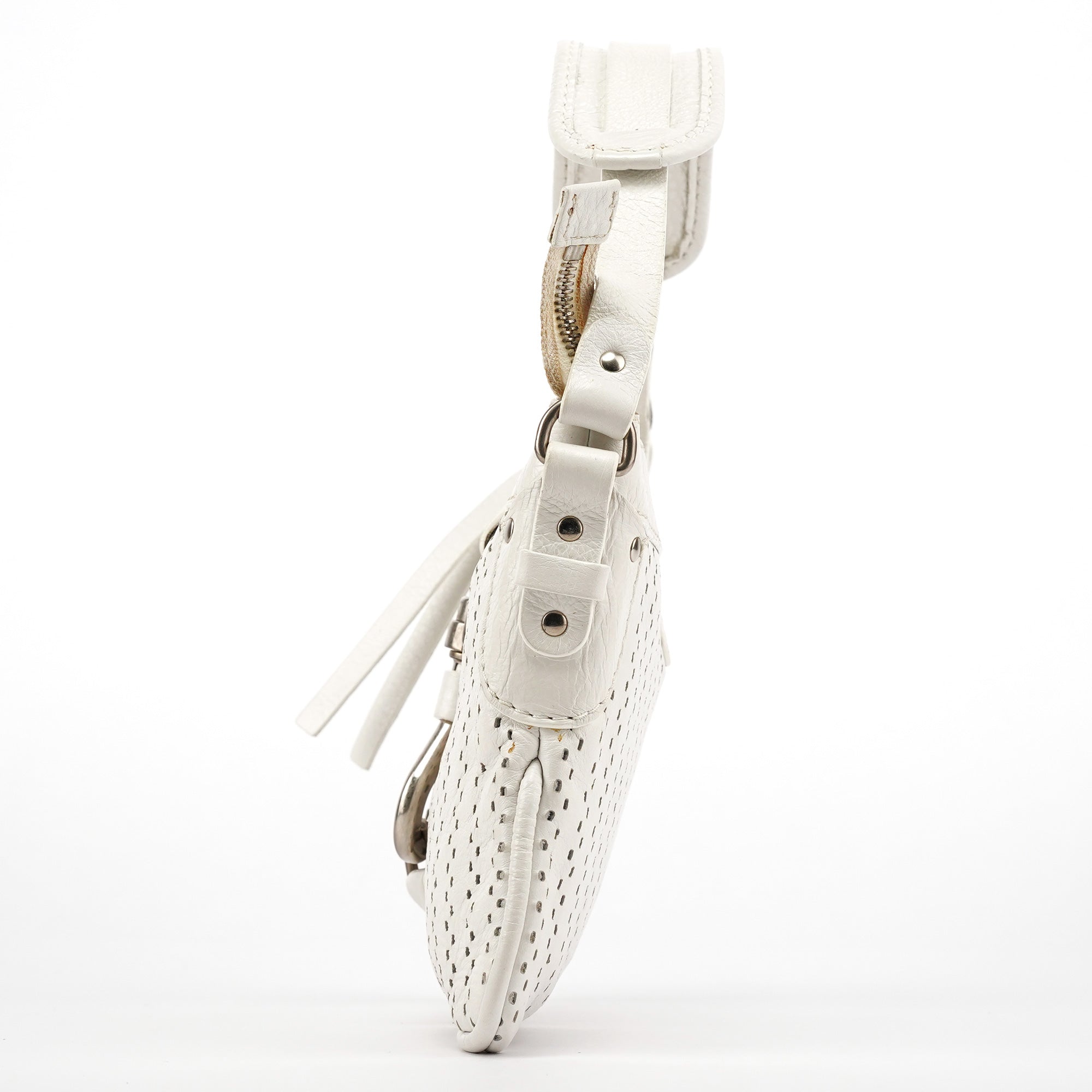 White Perforated Leather Kerala Shoulder Bag