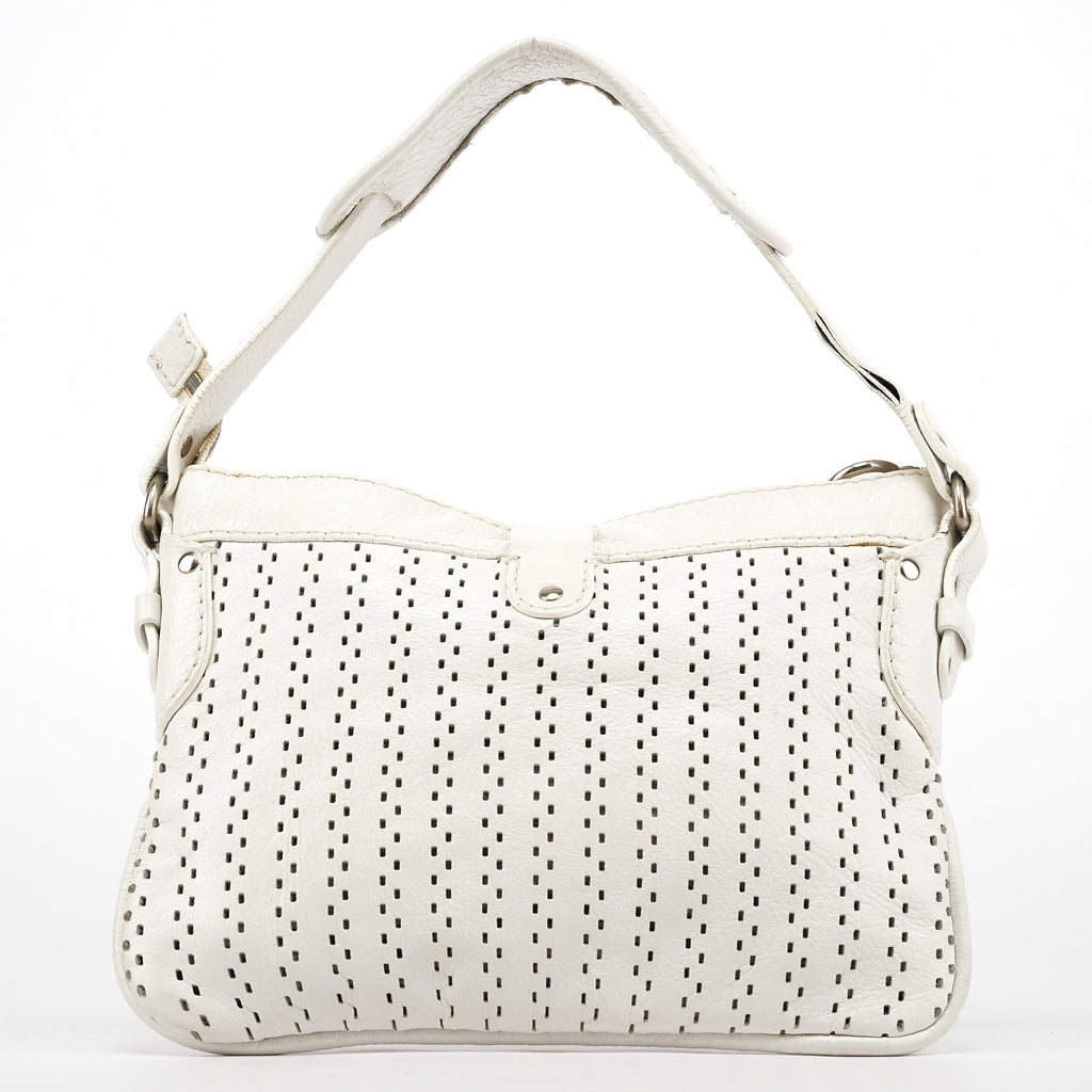 White Perforated Leather Kerala Shoulder Bag