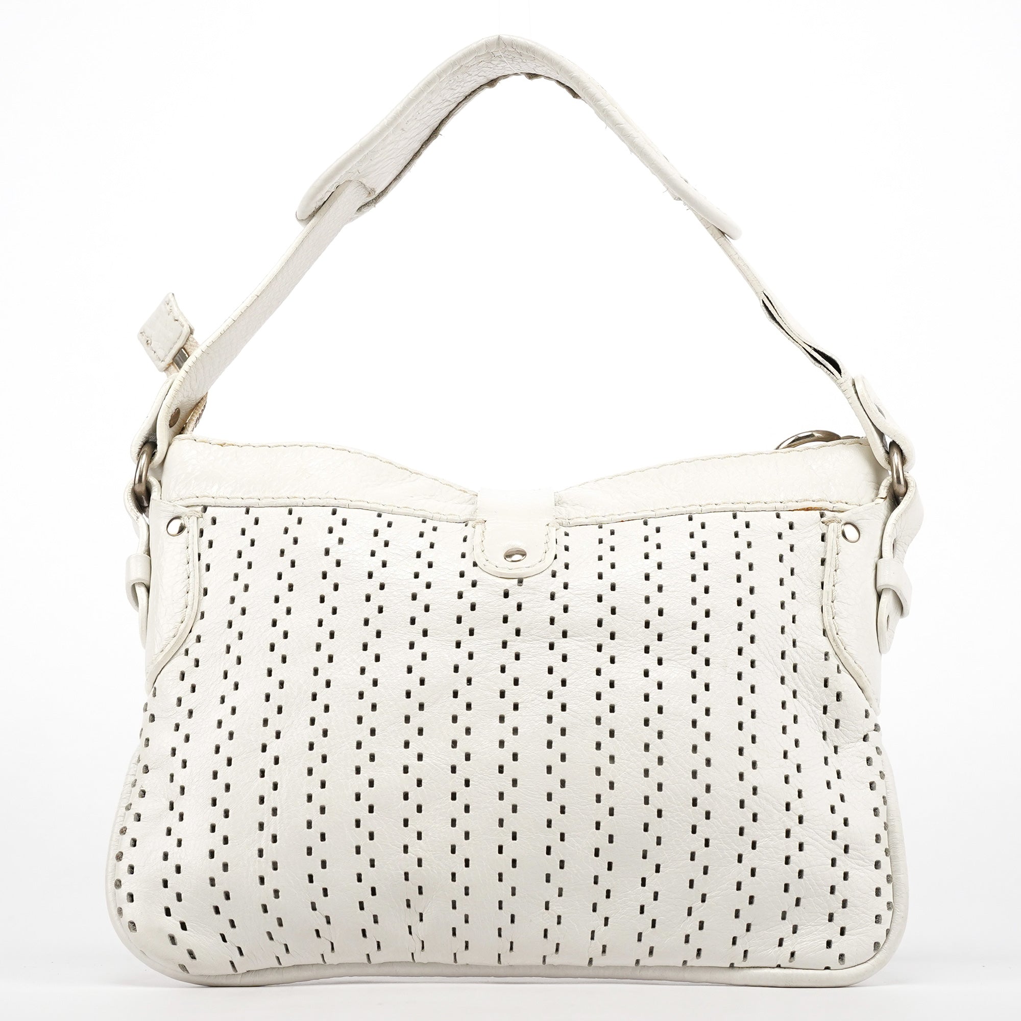 White Perforated Leather Kerala Shoulder Bag