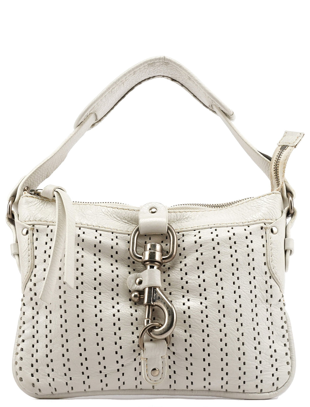White Perforated Leather Kerala Shoulder Bag