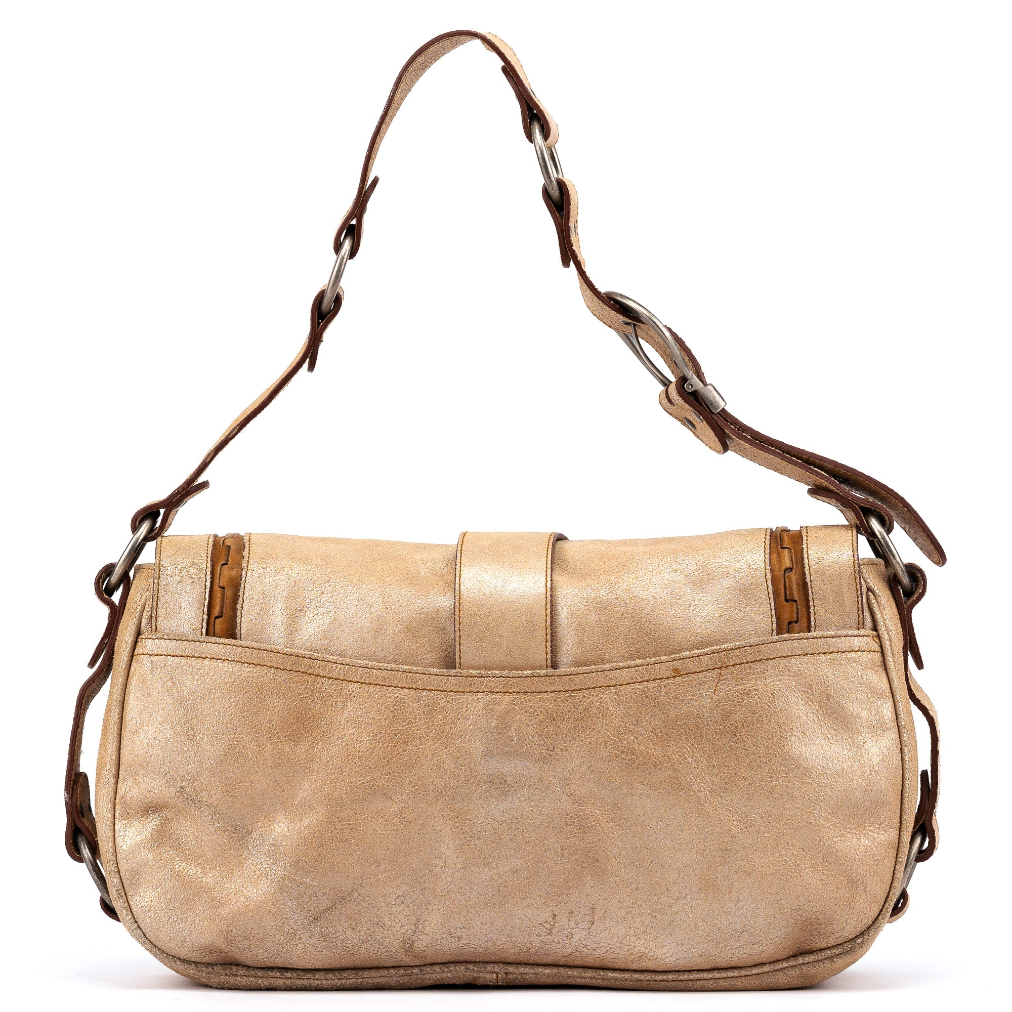 2005 Beige Crackled Leather Gaucho Saddle Bag