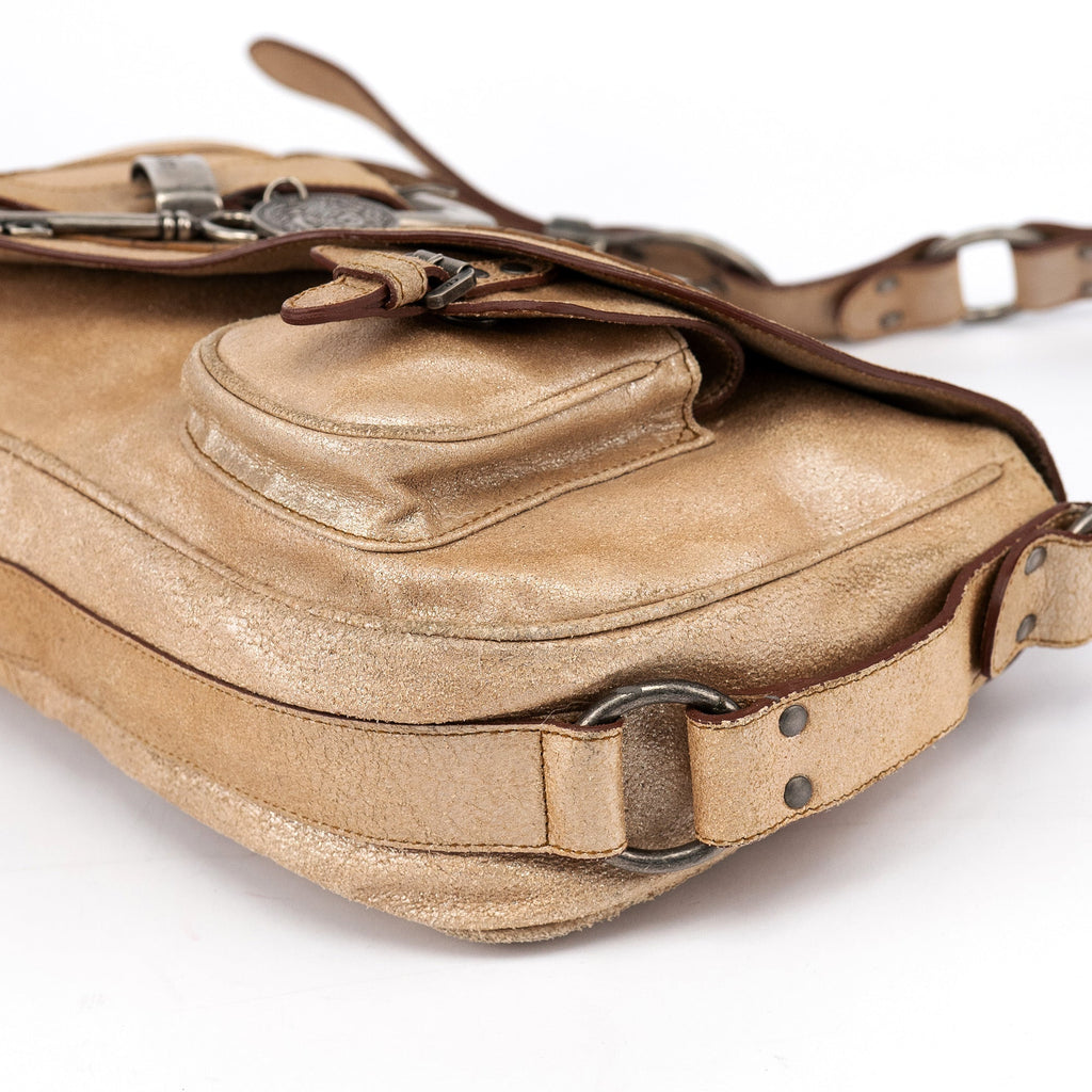 2005 Beige Crackled Leather Gaucho Saddle Bag