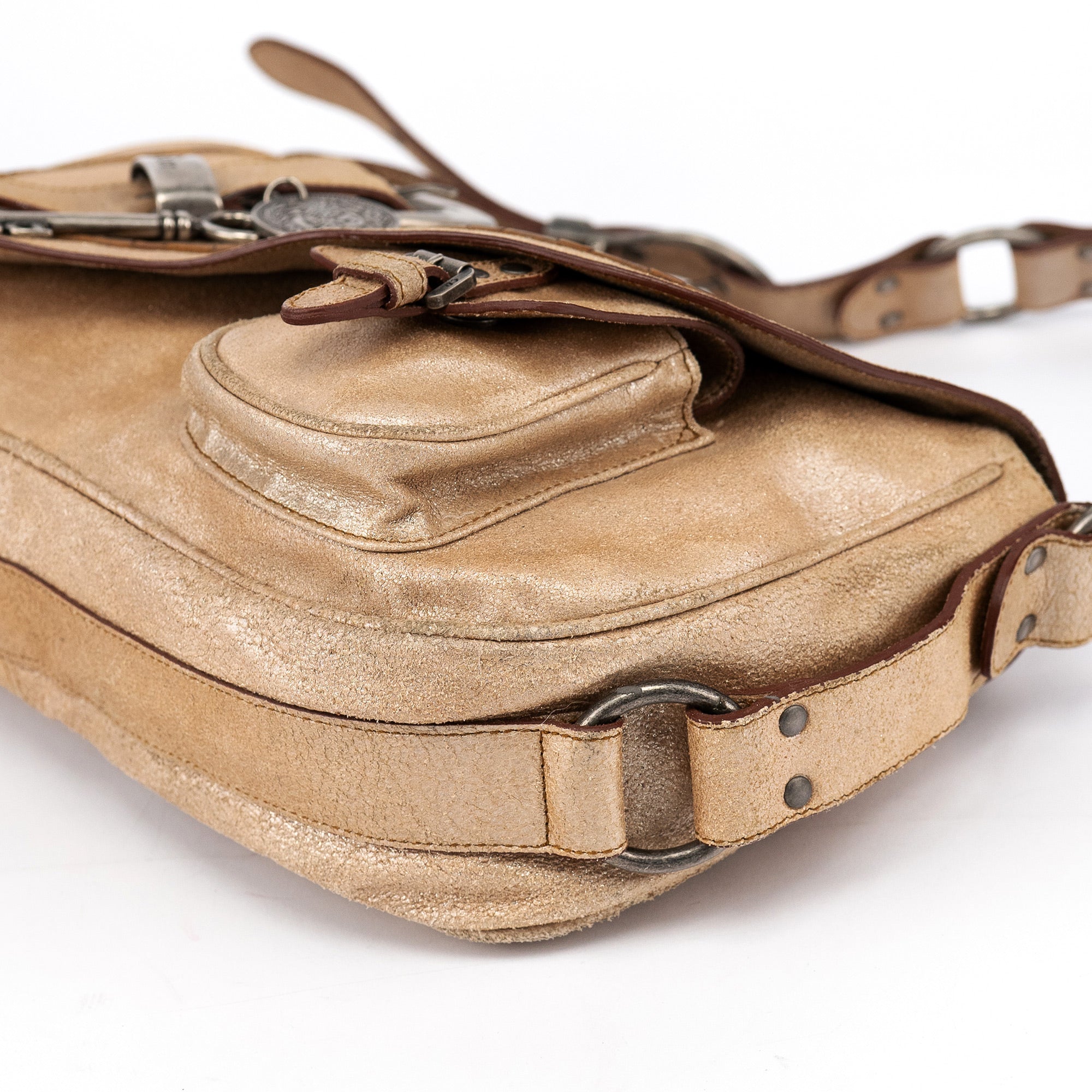 2005 Beige Crackled Leather Gaucho Saddle Bag