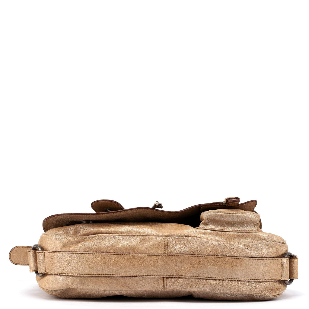 2005 Beige Crackled Leather Gaucho Saddle Bag