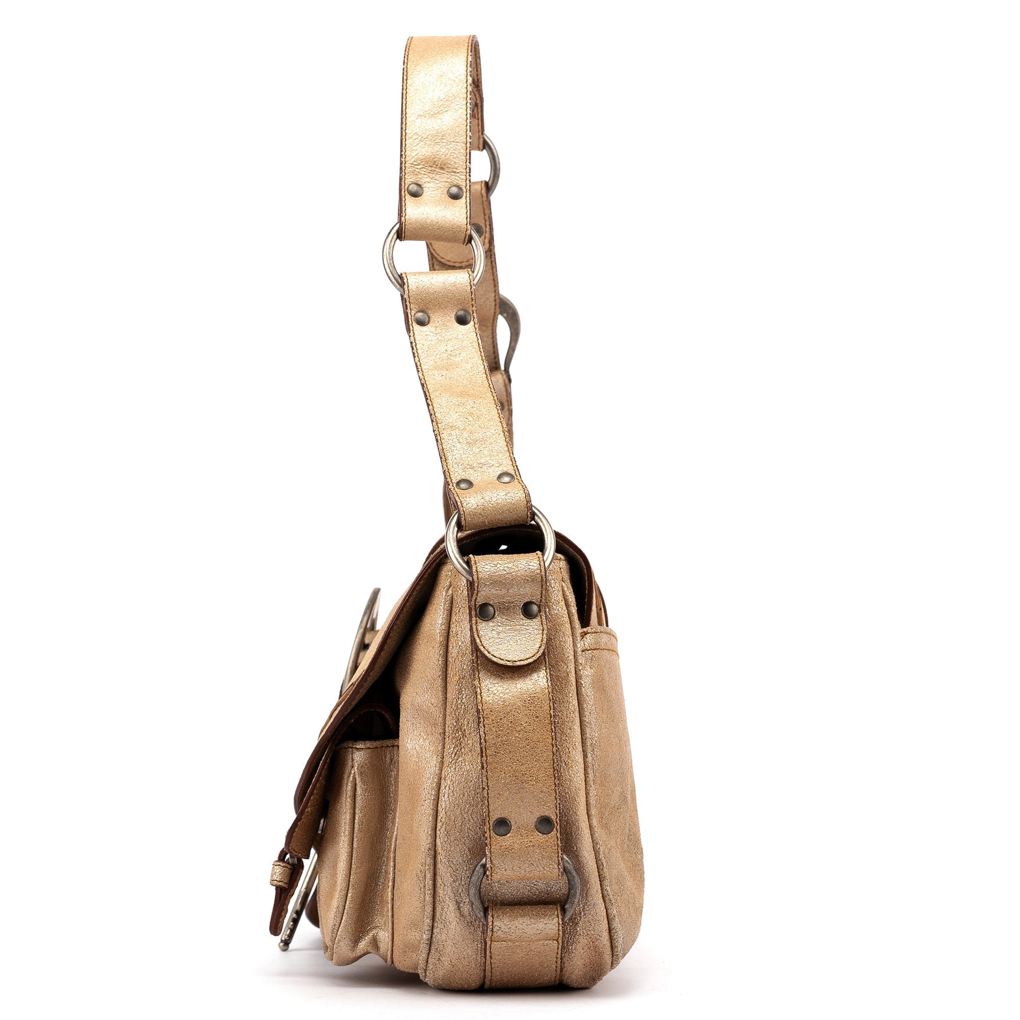 2005 Beige Crackled Leather Gaucho Saddle Bag