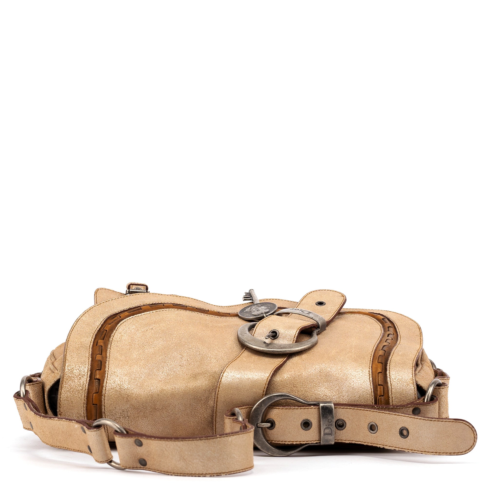2005 Beige Crackled Leather Gaucho Saddle Bag