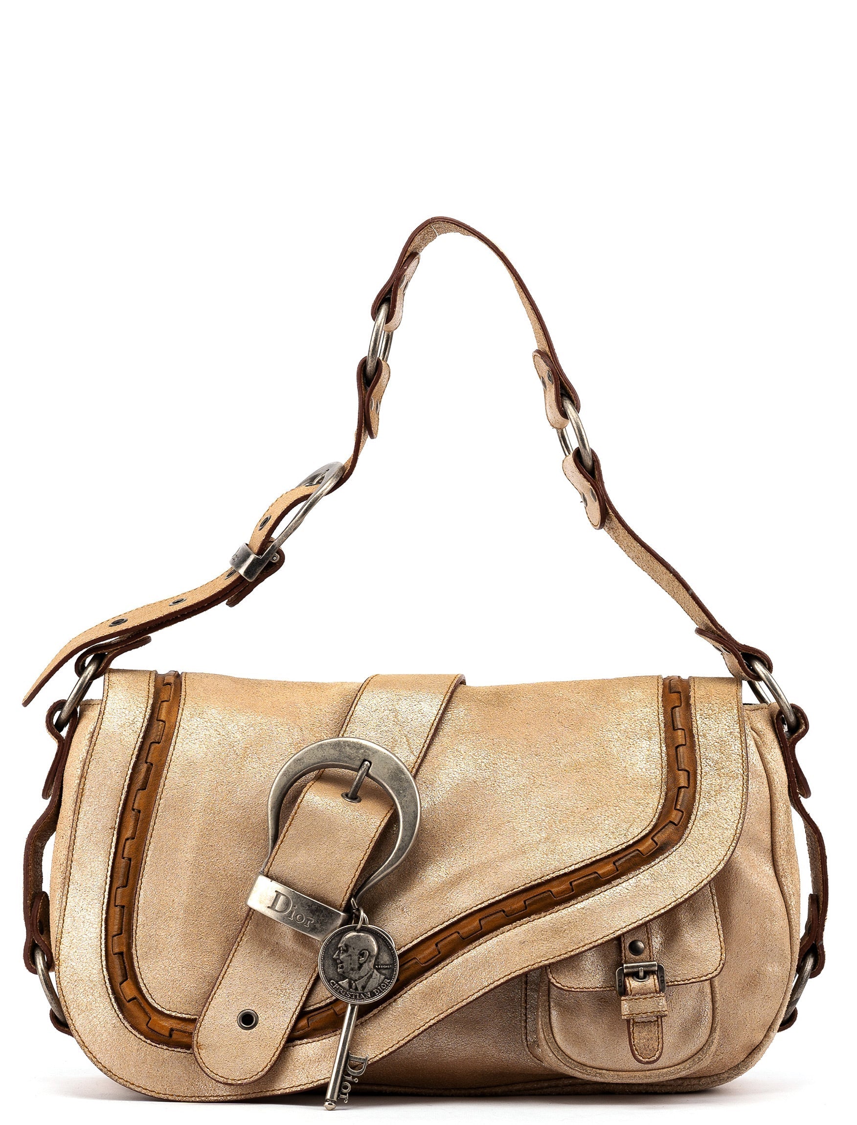 2005 Beige Crackled Leather Gaucho Saddle Bag