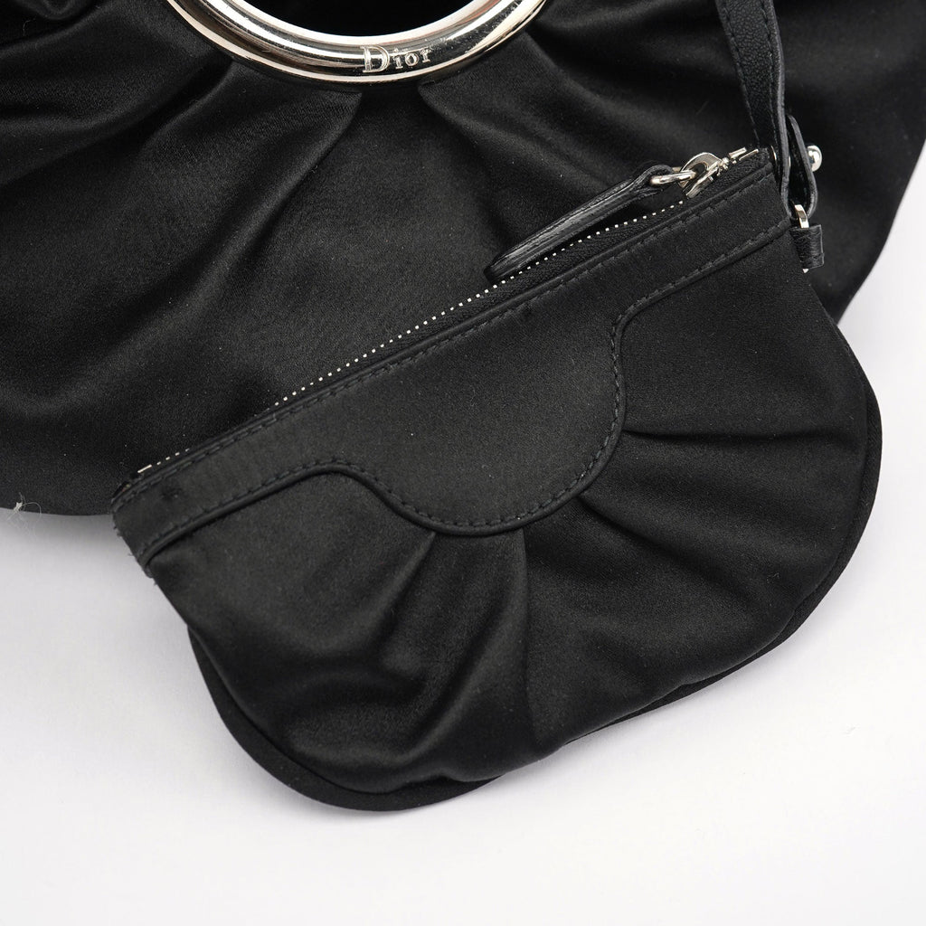 Black Satin Round Handle Mini Bag
