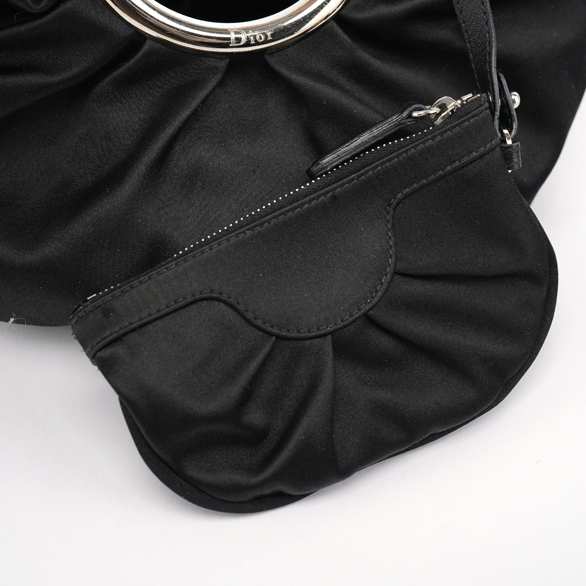 Black Satin Round Handle Mini Bag