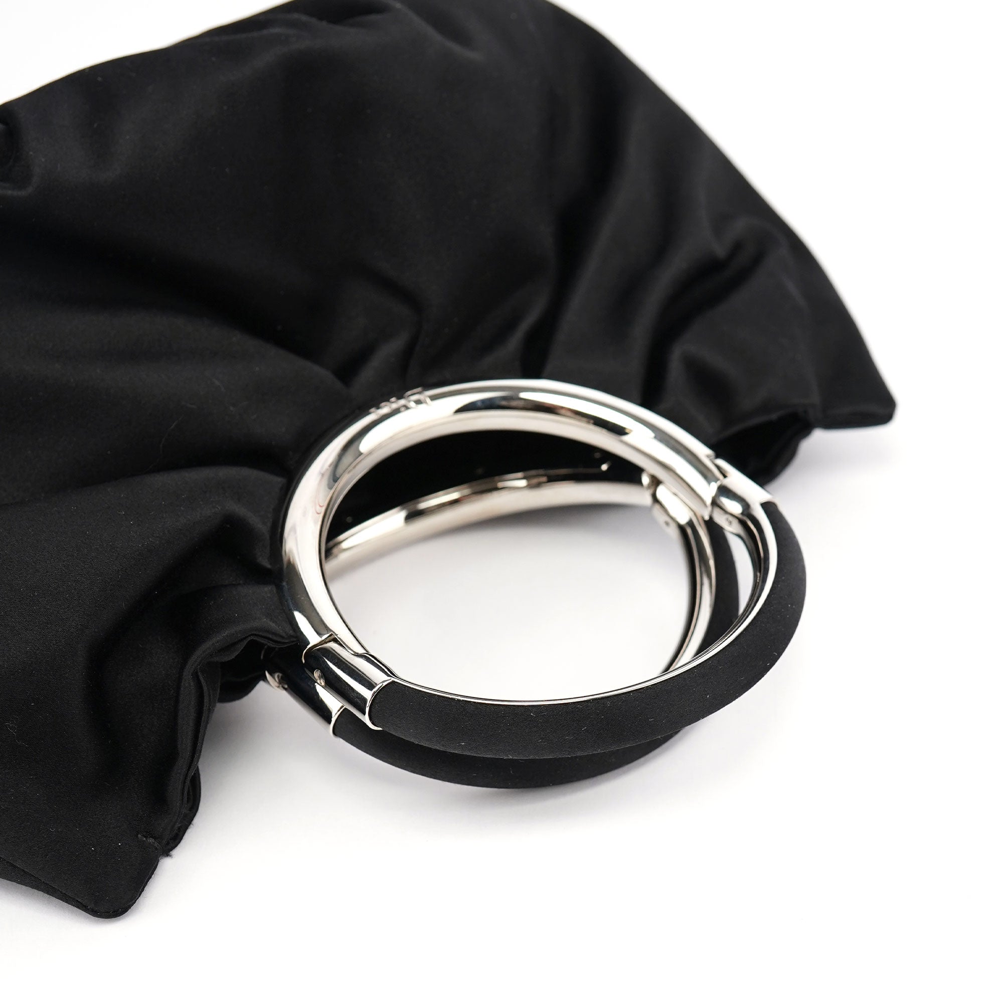 Black Satin Round Handle Mini Bag