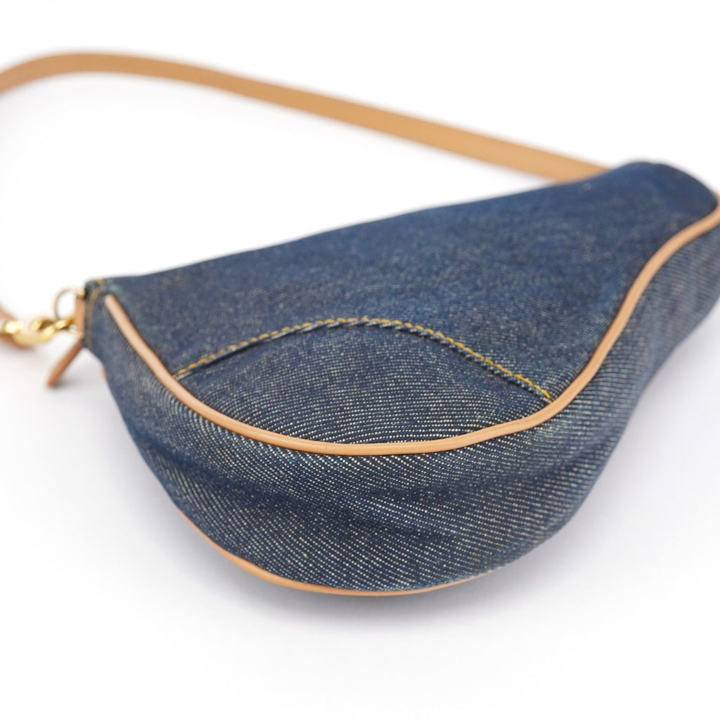 Navy Denim Mini Saddle Shoulder Bag