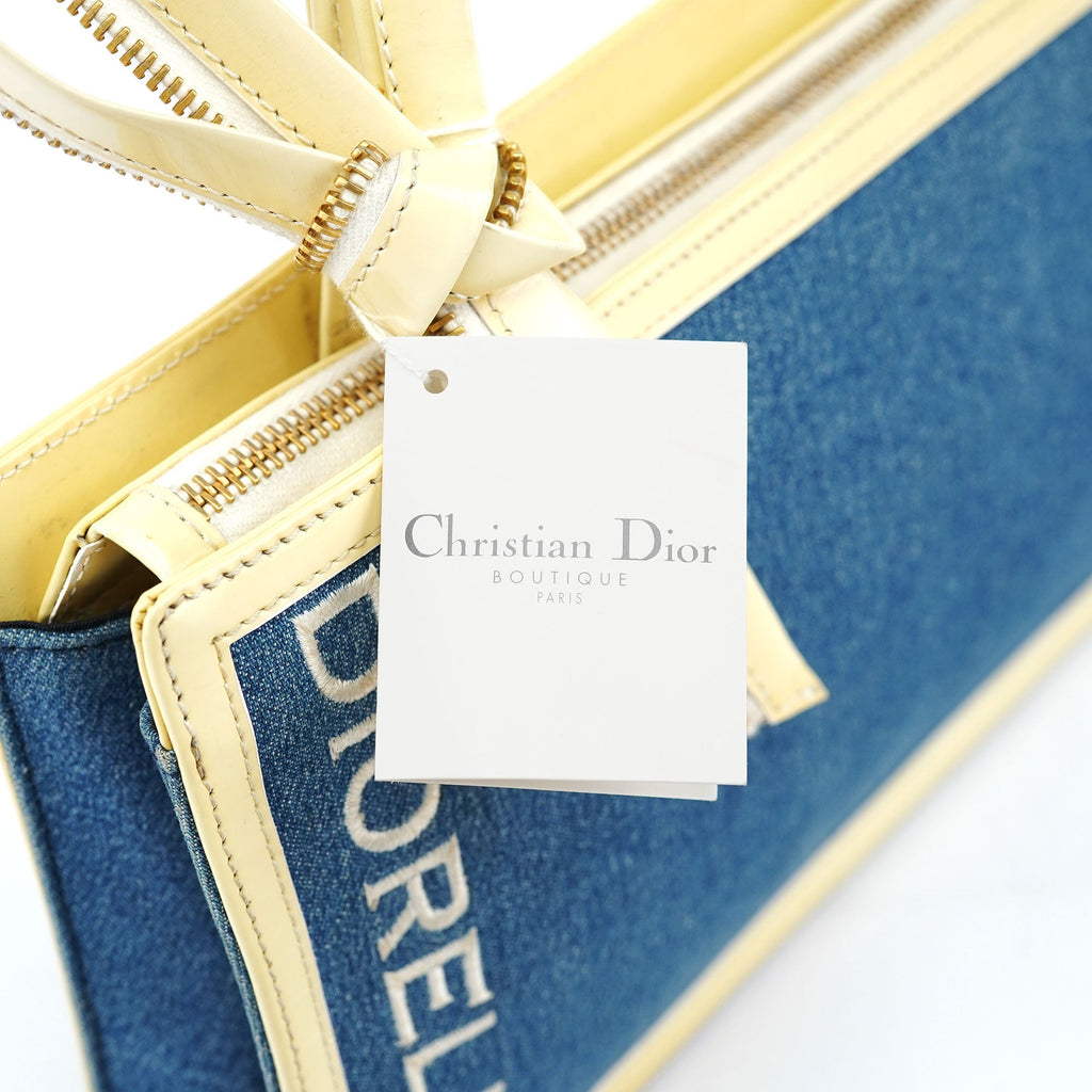 Yellow Navy Denim Diorella Tote Bag