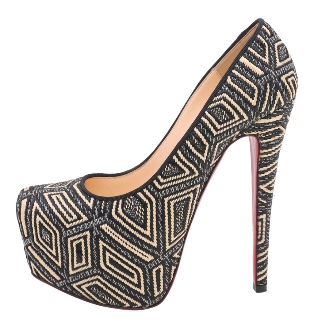 Christian Louboutin Bicolor Aztec Raffia Daffodile Platform Pumps 37.5