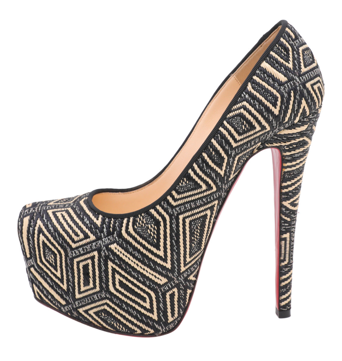 Christian Louboutin Bicolor Aztec Raffia Daffodile Platform Pumps 37.5