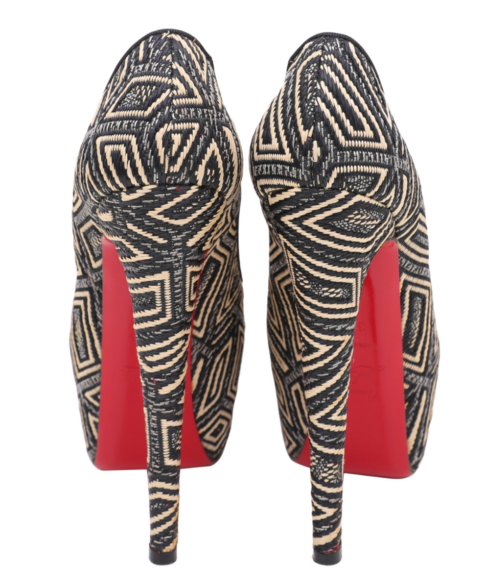 Christian Louboutin Bicolor Aztec Raffia Daffodile Platform Pumps 37.5
