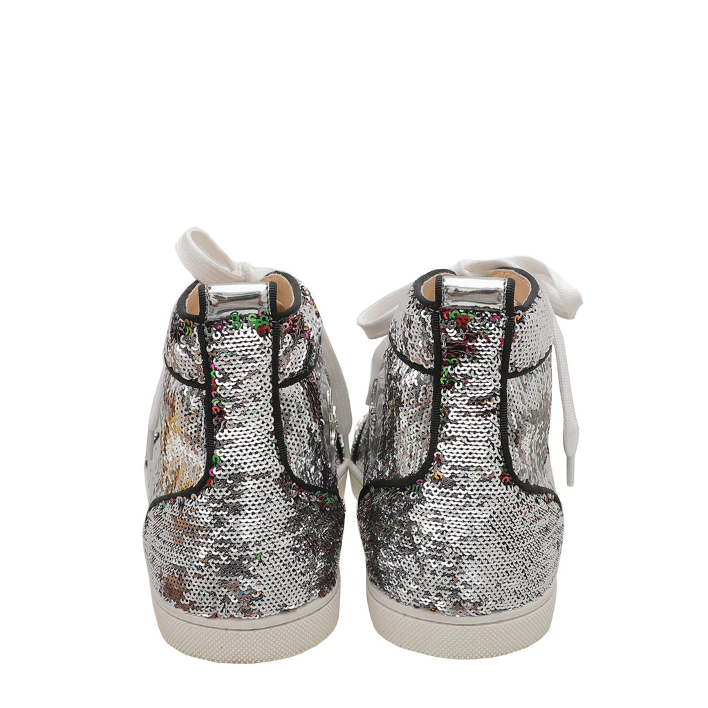 Christian Louboutin Silver Multicolor Sequins Bip Bip Orlato Sneakers 40