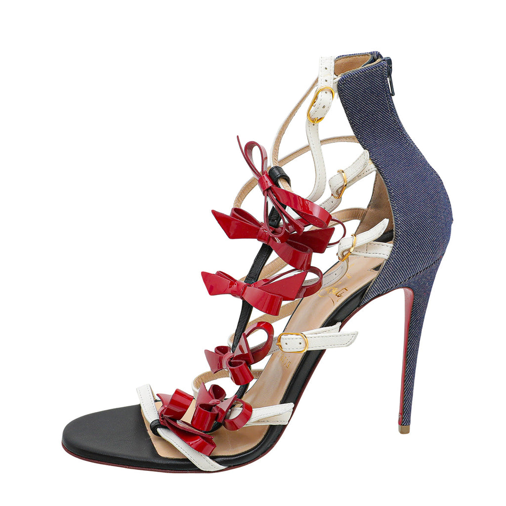Christian Louboutin Multicolor Girlystrappi Bow Denim Sandal 39