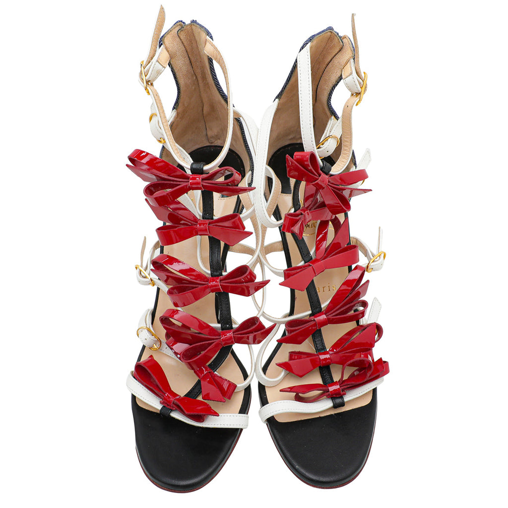 Christian Louboutin Multicolor Girlystrappi Bow Denim Sandal 39
