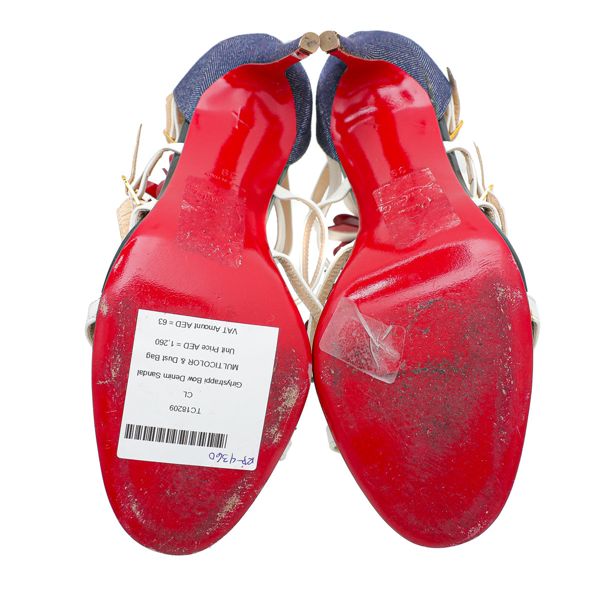 Christian Louboutin Multicolor Girlystrappi Bow Denim Sandal 39