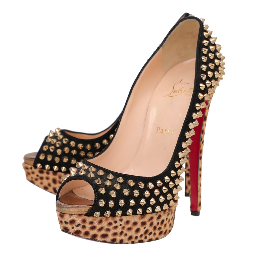 Christian Louboutin Bicolor Lady Spike Peep Fur Pump 150mm 40