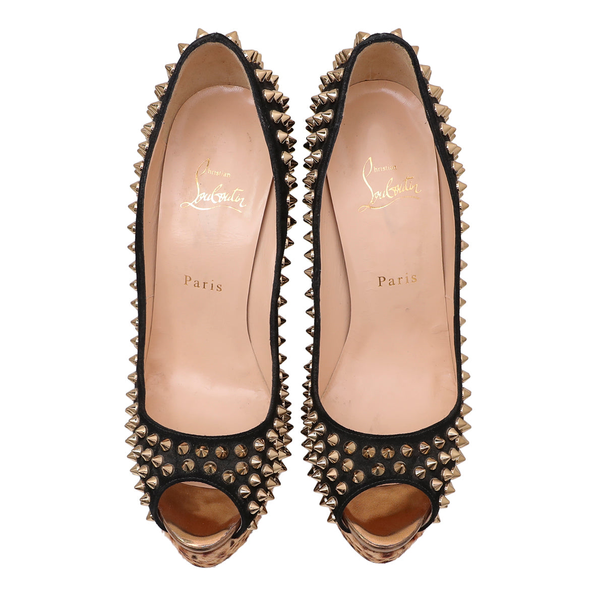 Christian Louboutin Bicolor Lady Spike Peep Fur Pump 150mm 40