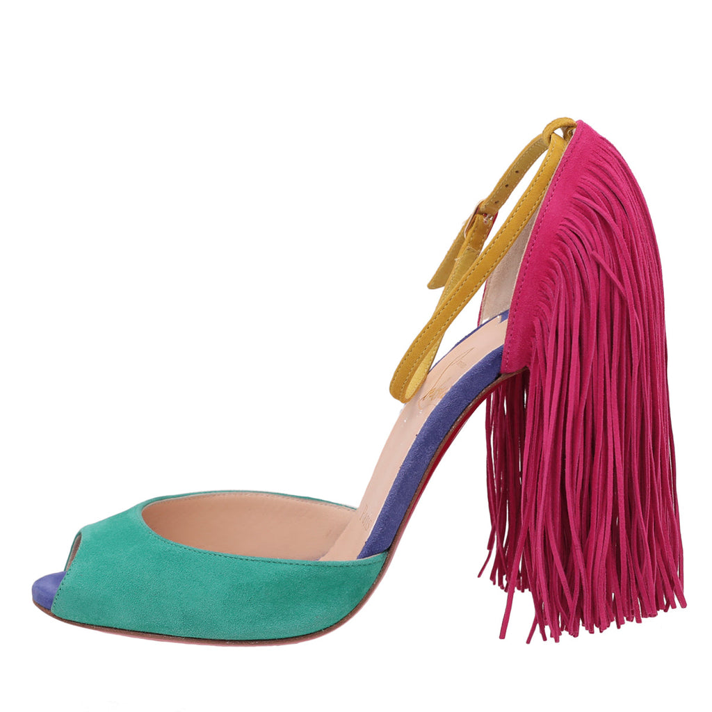 Christian Louboutin Multicolor Suede Otrot Fringe 120 Sandals 36.5