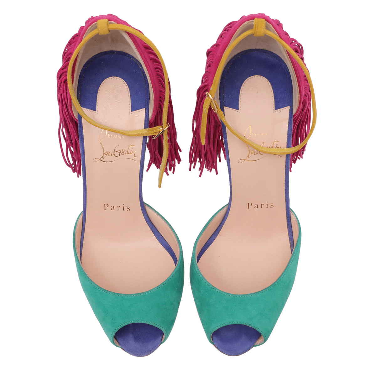 Christian Louboutin Multicolor Suede Otrot Fringe 120 Sandals 36.5
