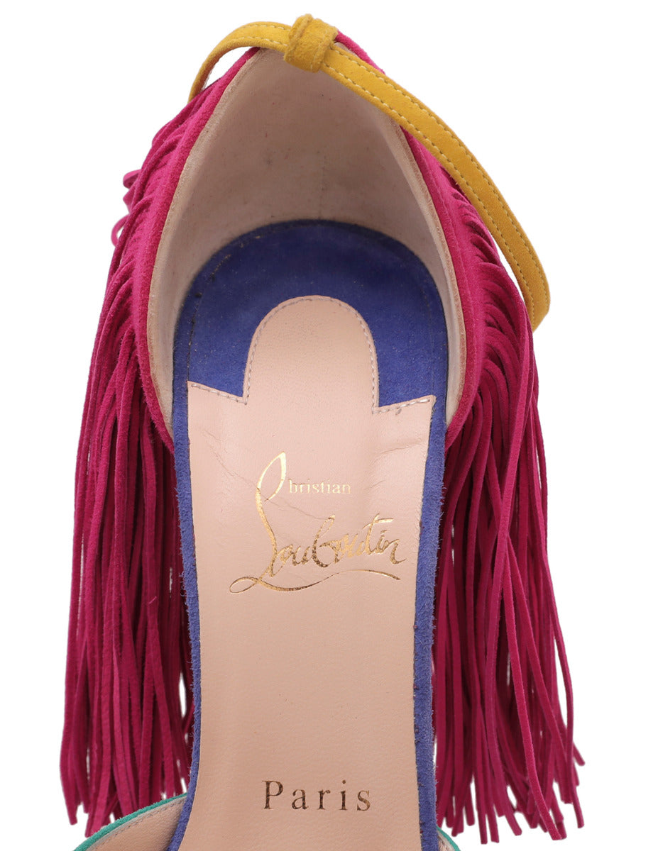 Christian Louboutin Multicolor Suede Otrot Fringe 120 Sandals 36.5