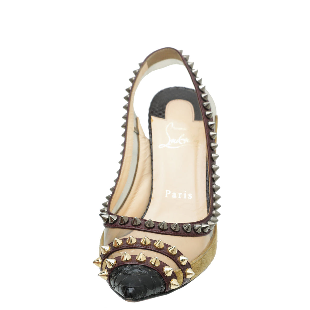 Christian Louboutin Multicolor Paulina PVC Spike Python Embossed Slingback 35.5
