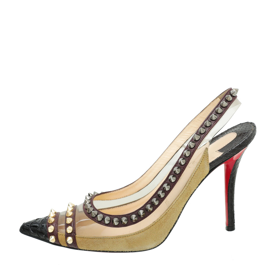 Christian Louboutin Multicolor Paulina PVC Spike Python Embossed Slingback 35.5