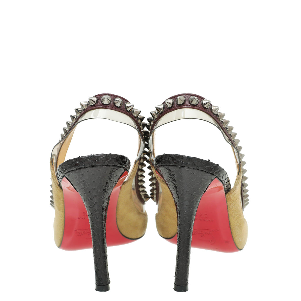 Christian Louboutin Multicolor Paulina PVC Spike Python Embossed Slingback 35.5
