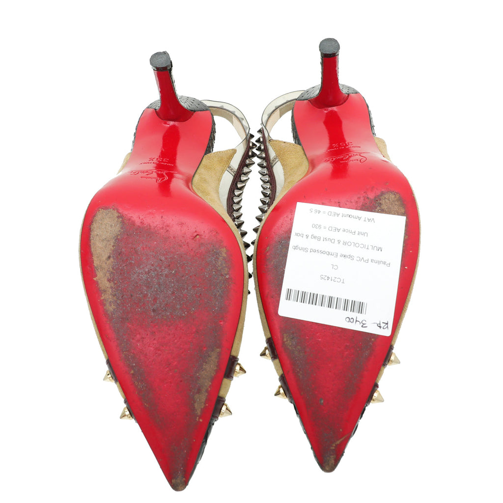 Christian Louboutin Multicolor Paulina PVC Spike Python Embossed Slingback 35.5