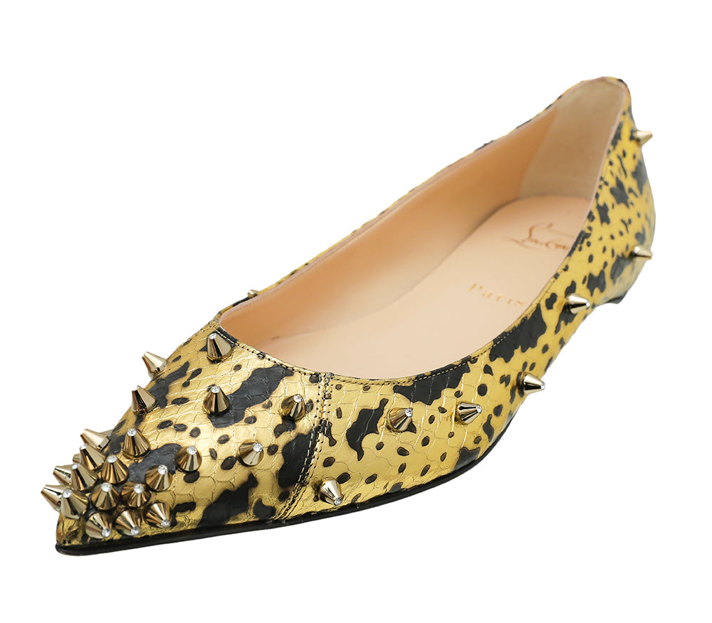 Christian Louboutin Bicolor Python Crystal On Tip Degraspike Flats 38