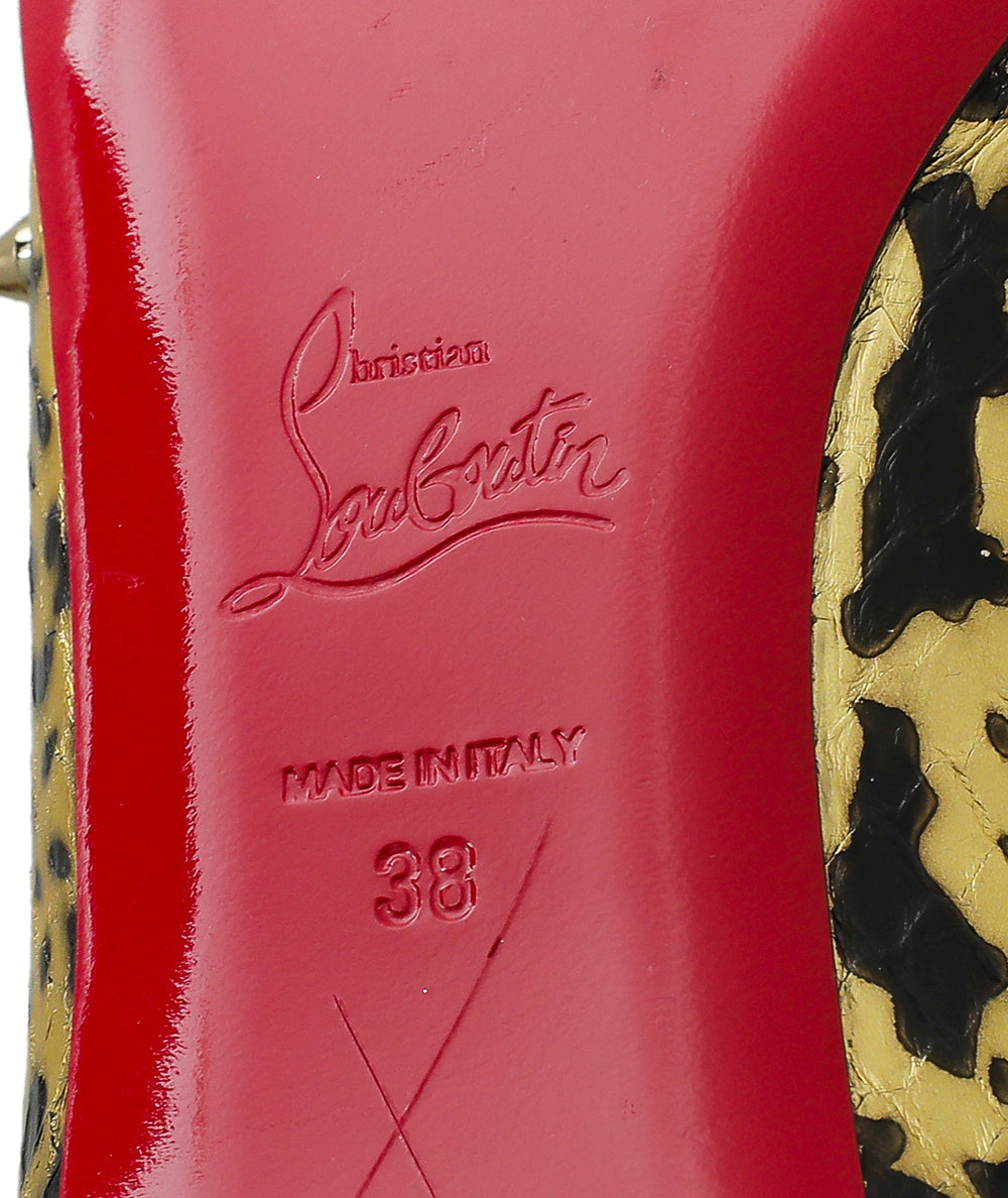 Christian Louboutin Bicolor Python Crystal On Tip Degraspike Flats 38