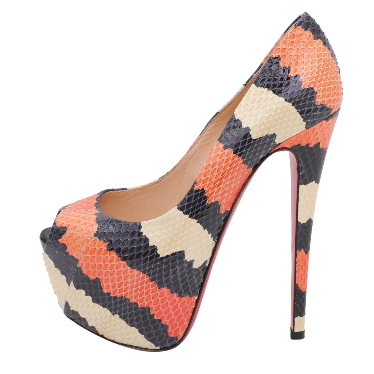 Christian Louboutin Tricolor Python Highness 150mm Peep Toe Platform 37.5