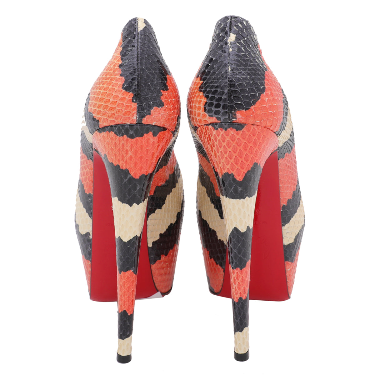 Christian Louboutin Tricolor Python Highness 150mm Peep Toe Platform 37.5