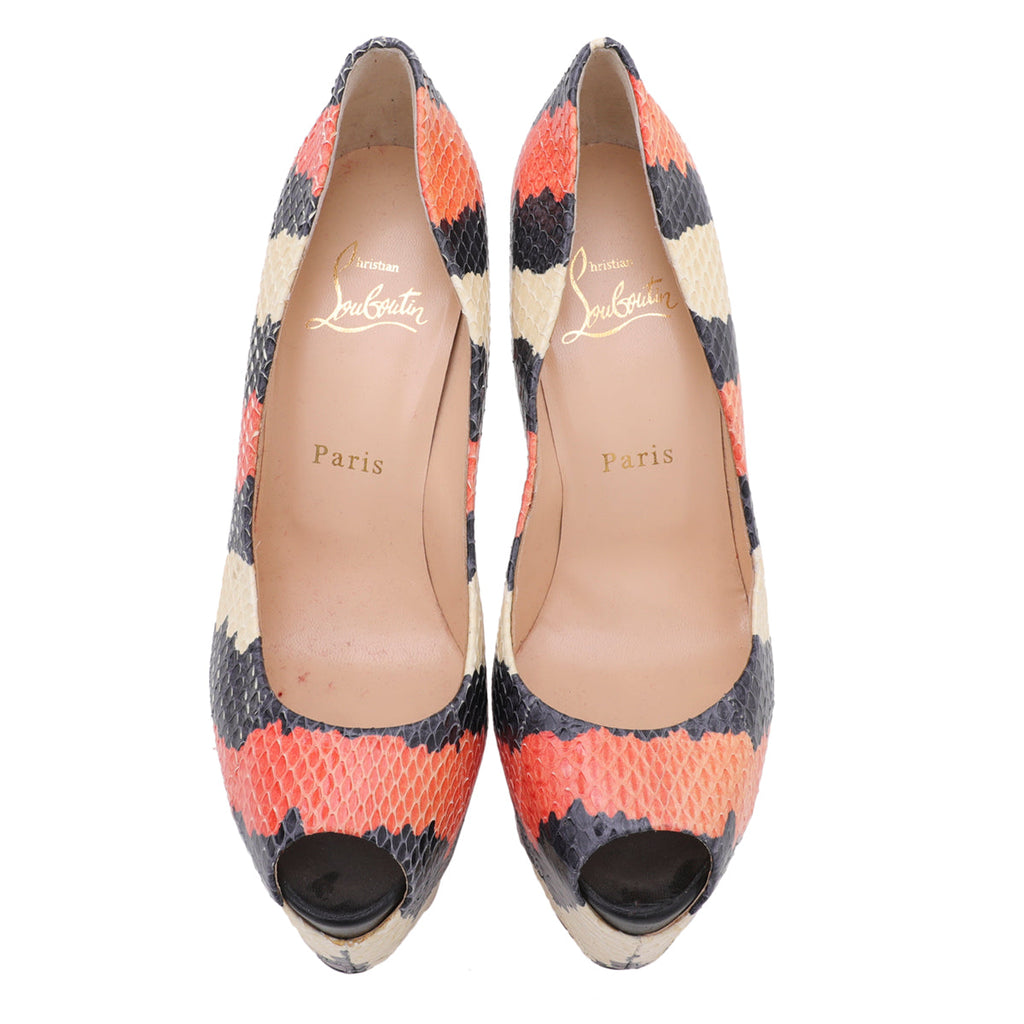 Christian Louboutin Tricolor Python Highness 150mm Peep Toe Platform 37.5