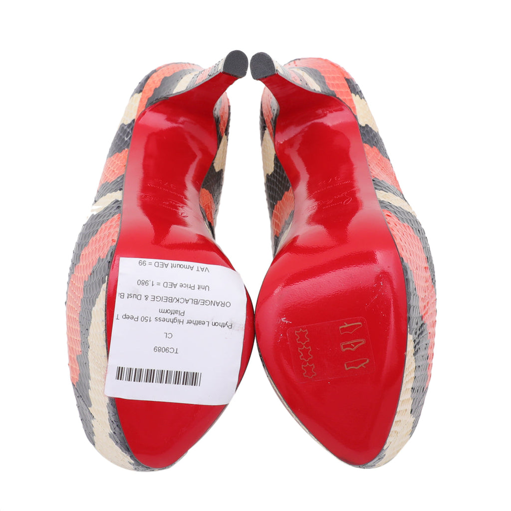 Christian Louboutin Tricolor Python Highness 150mm Peep Toe Platform 37.5