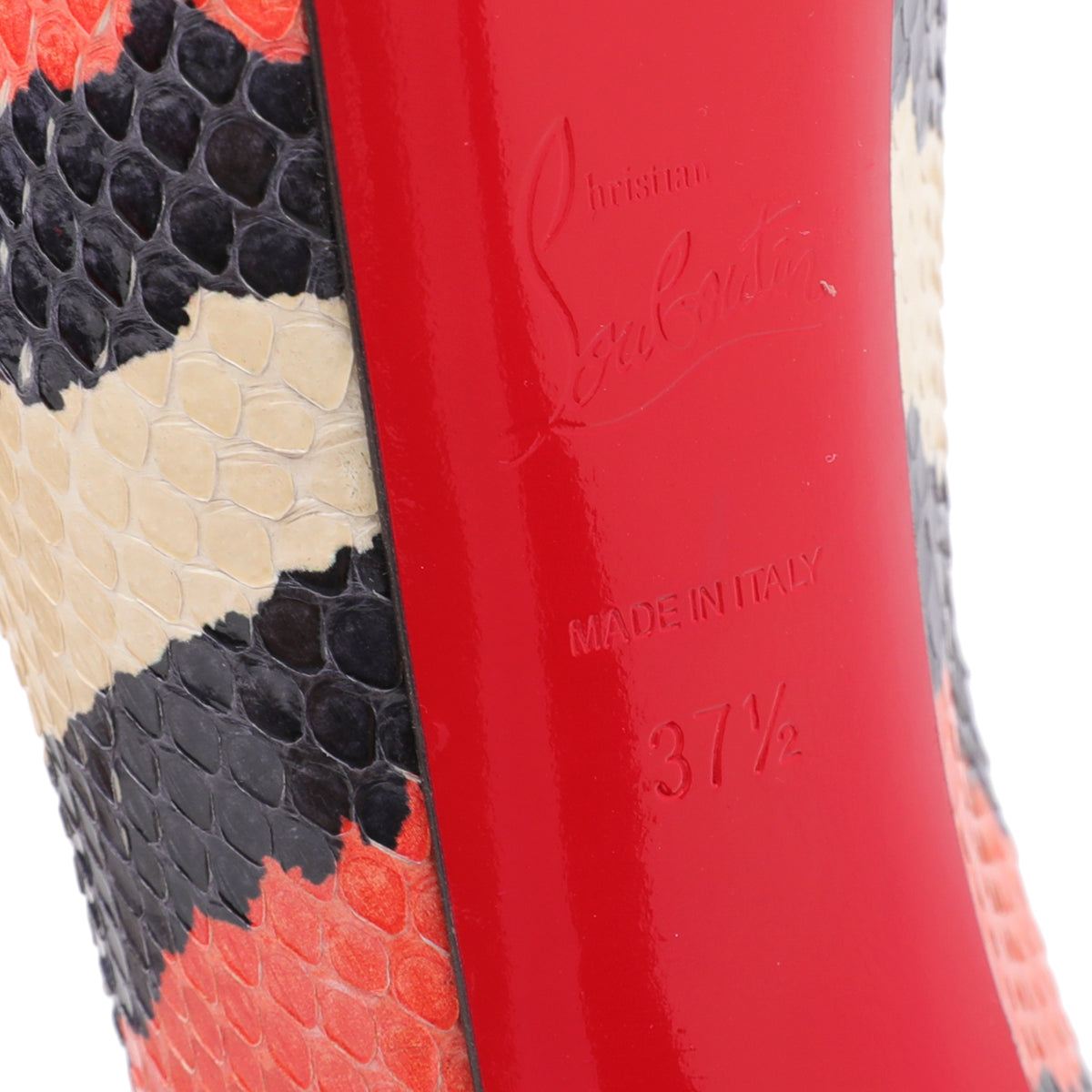 Christian Louboutin Tricolor Python Highness 150mm Peep Toe Platform 37.5