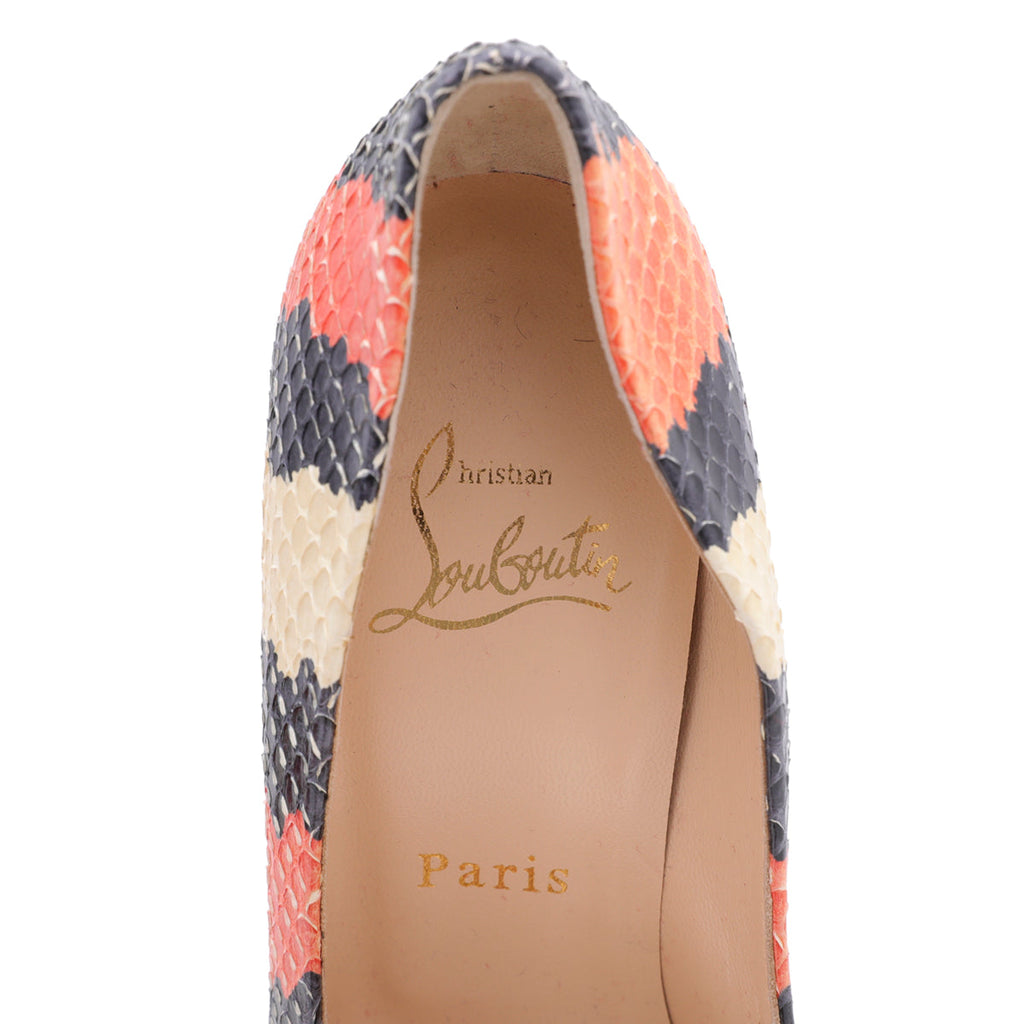 Christian Louboutin Tricolor Python Highness 150mm Peep Toe Platform 37.5