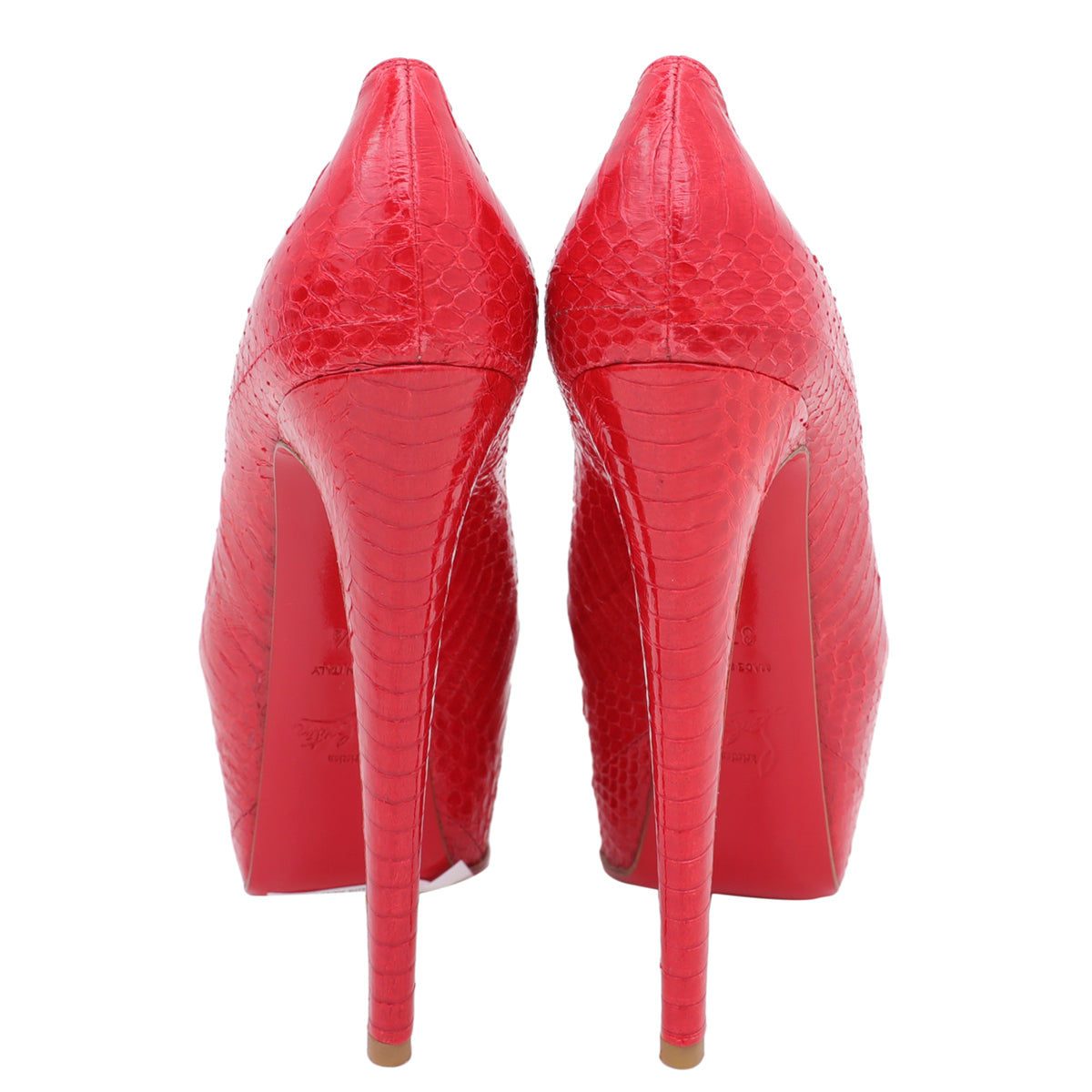 Christian Louboutin Red Python Highness 150mm Peep Toe Platform 37.5