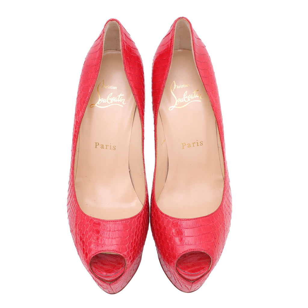 Christian Louboutin Red Python Highness 150mm Peep Toe Platform 37.5